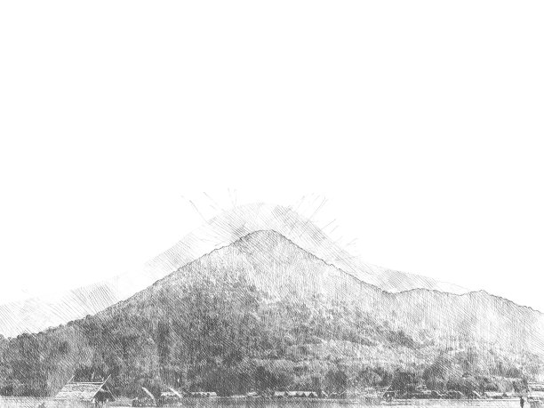 抽象山山水彩画背景，数字插画笔刷艺术。图片下载