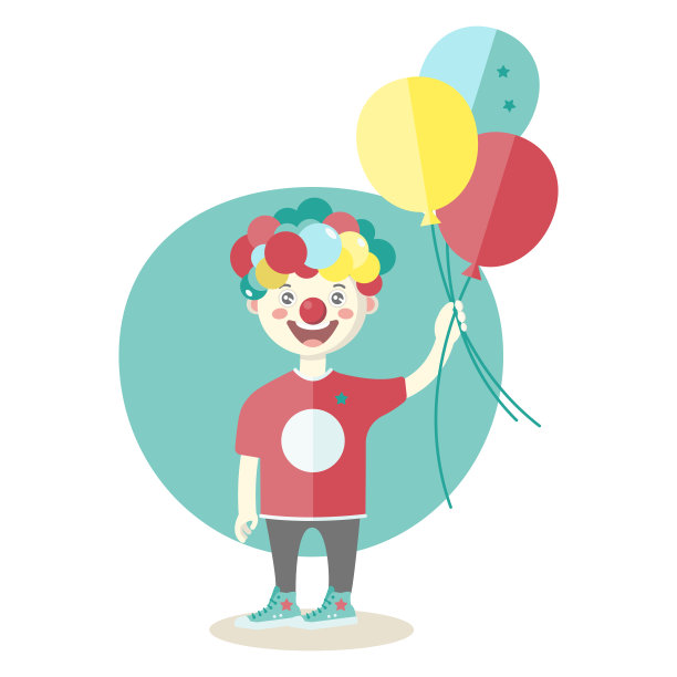 小男孩戴着小丑鼻子和气球图片下载