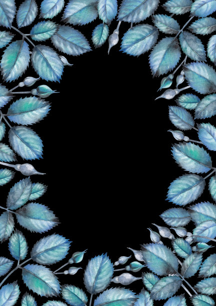 水彩设计与玫瑰叶图片下载