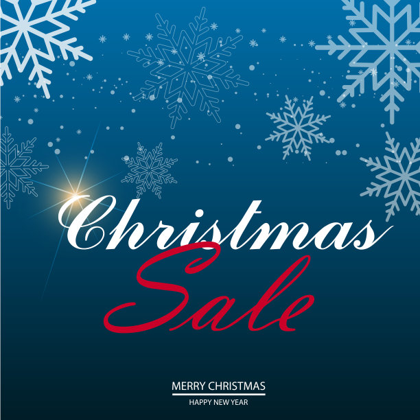 有雪花飘落的圣诞促销海报。向量。图片下载