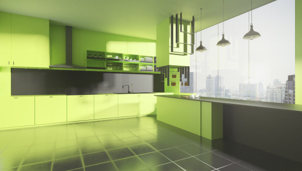 现代绿色厨房内饰图片下载