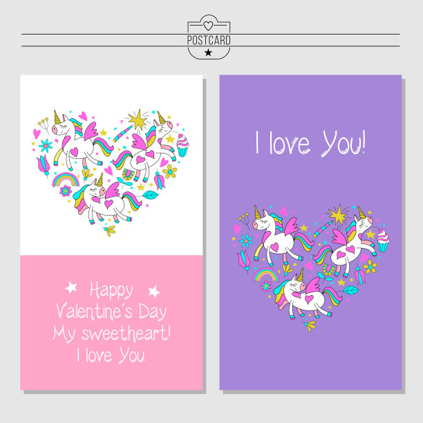 独角兽情人节插画。图片下载