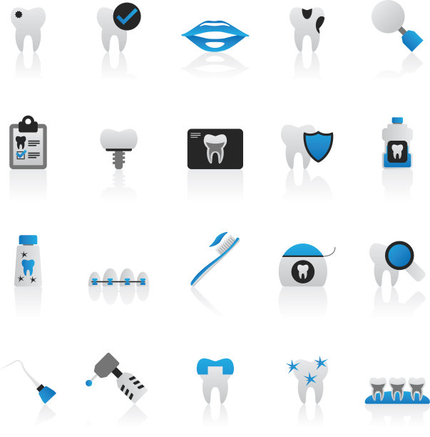 牙科医学和牙科工具图标图片下载