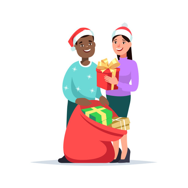 快乐的人们赠送节日礼物图片下载