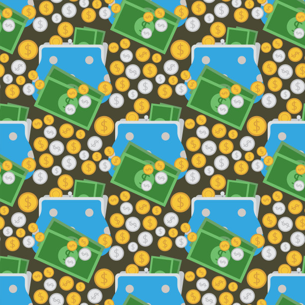 钱包钱包以金钱无缝模式背景购物购买商业金融支付包及配饰时尚现金财富矢量插画图片下载