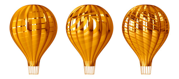 在一个孤立的背景上设置热气球。旅游概念模板设计。三维渲染图片下载