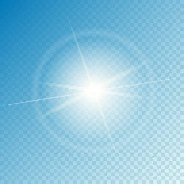 向量太阳与光线和发光透明的背景。图片下载