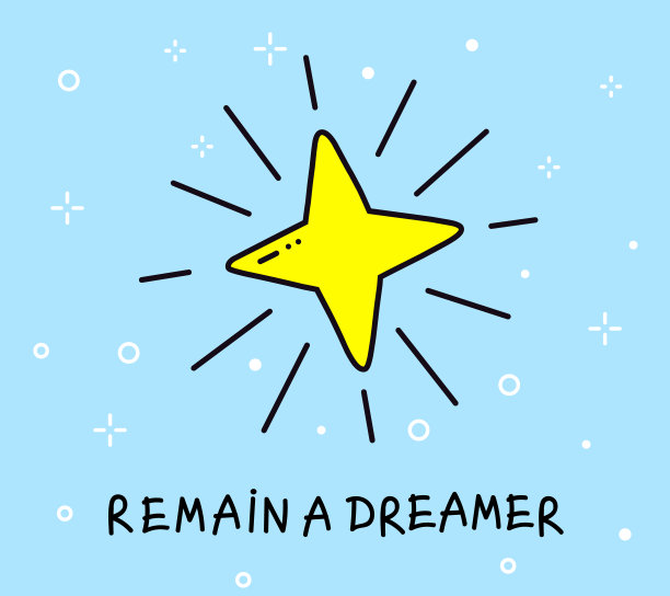 矢量彩色插图的大黄色星星。卡通对象在蓝天背景与文本。图片下载