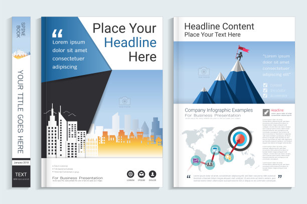 封面书设计模板与演示信息图元素，用于年度报告，提案，投资组合，小册子，传单，传单，目录，杂志，小册子，矢量模板A4布局。图片下载
