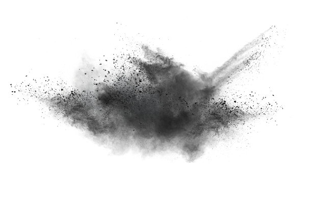 黑色尘埃粒子爆炸的特写镜头孤立在白色背景上。图片下载