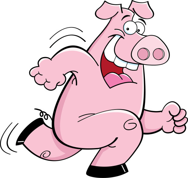 卡通猪跑。图片下载