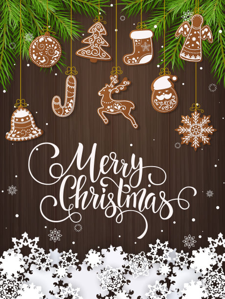 一套圣诞姜饼装饰饼干。圣诞树，雪花，礼物。冬天的假期。矢量插图EPS10。图片下载