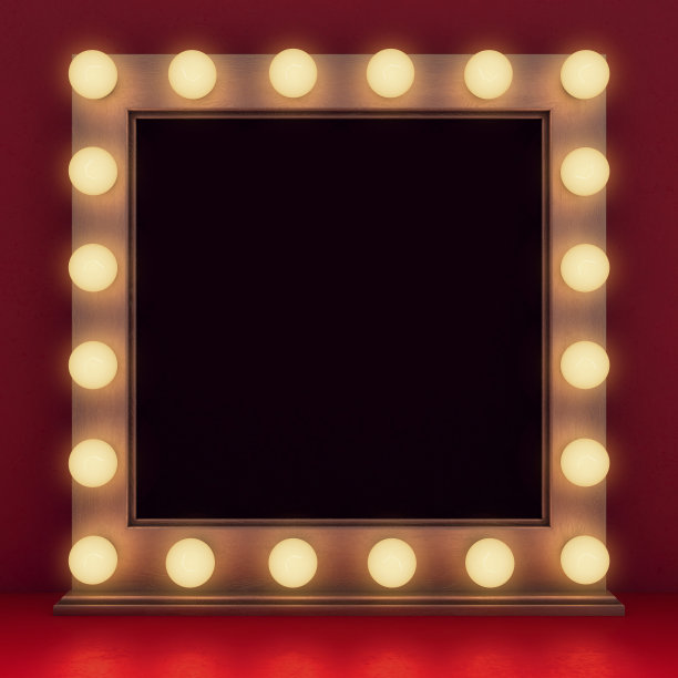 梳妆台上的木制复古化妆镜图片下载