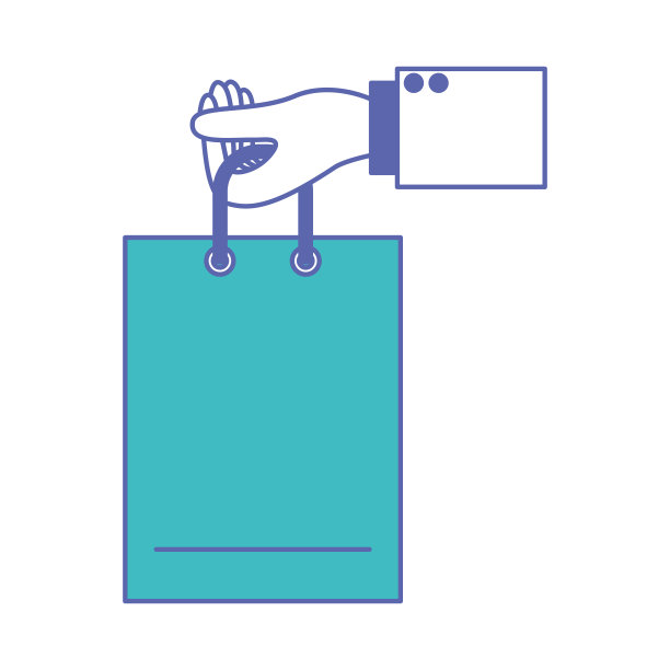 手里拿着一个购物袋在蓝色和紫色的剖面剪影图片下载