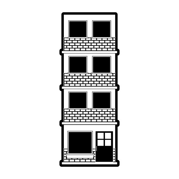 建筑立面四层，黑色剪影图片下载