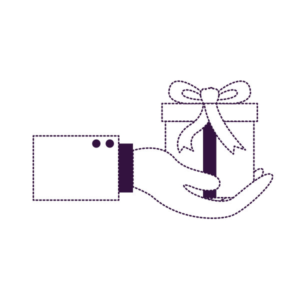 手里拿着一个紫色的圆点剪影礼盒图片下载