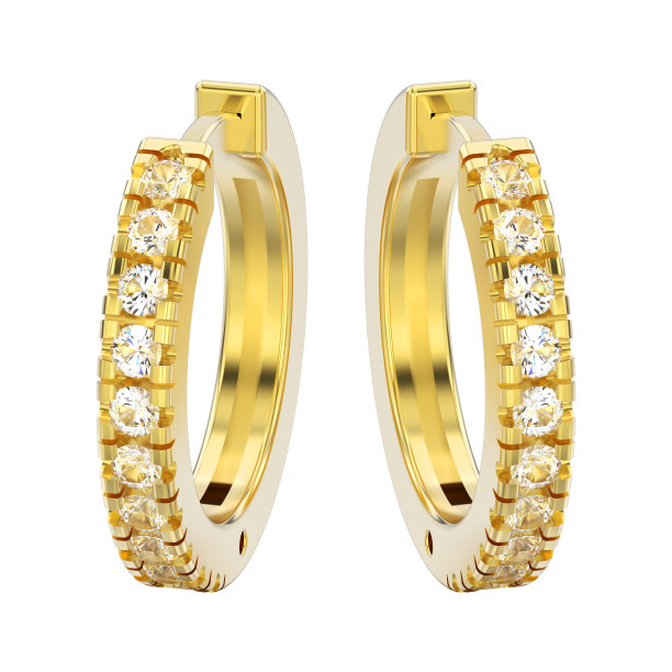 3D插图孤立的黄金装饰钻石耳环铰链锁图片下载