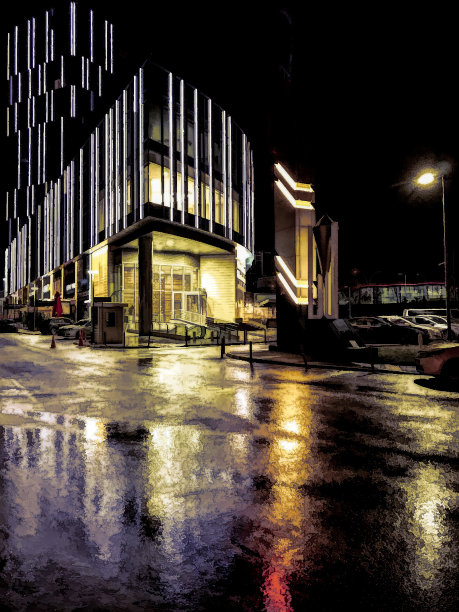 办公楼夜里下着雨图片下载