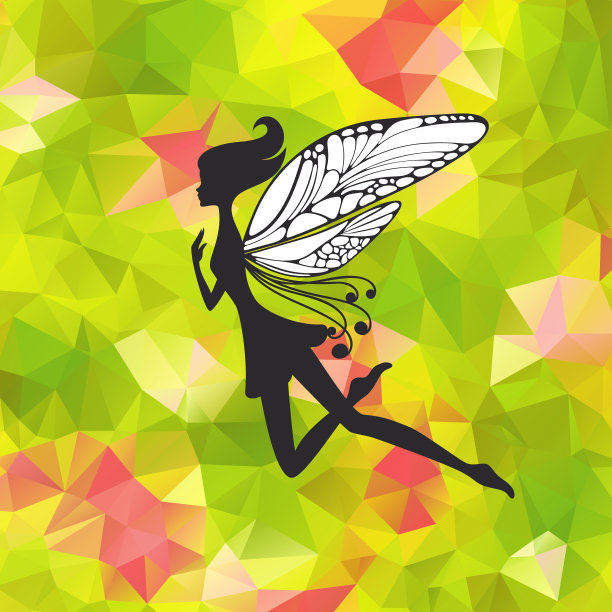 三角形背景上长着翅膀的小仙子图片下载