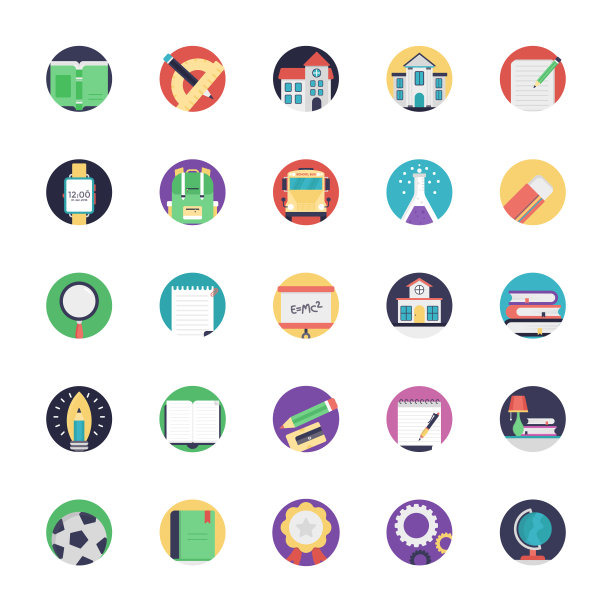 教育平面矢量图标集图片下载