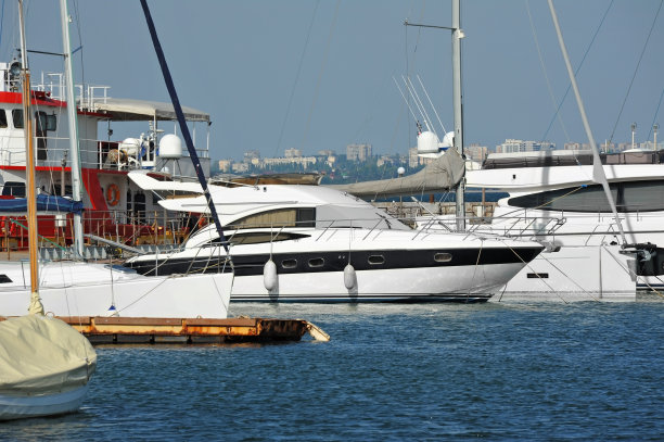 机动游艇在码头图片下载