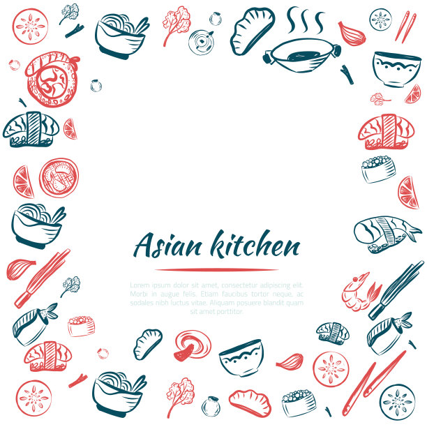 日本料理海报框餐厅菜单。亚洲食物的背景。矢量图图片下载