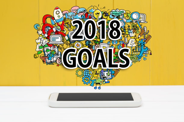 2018年目标概念与智能手机图片下载