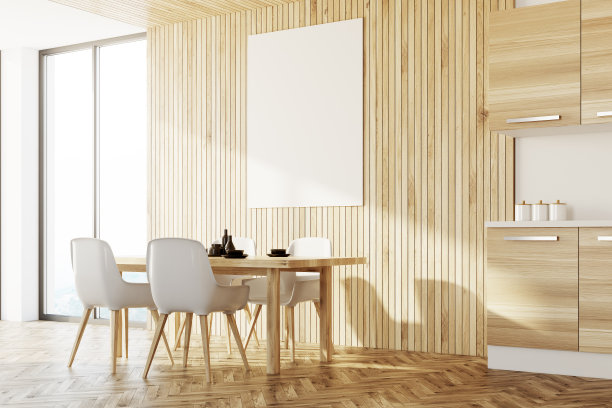 木质餐厅角落里贴着海报图片下载