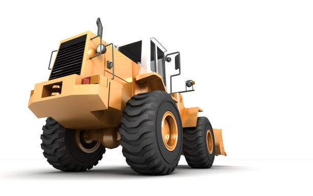 强大的概念。巨型黄色液压装载机孤立在白色上。从左向右。3 d演示。广角。后视图片下载