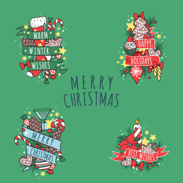 圣诞贺卡矢量背景横幅节日冬季圣诞手画祝贺新年小册子插图图片下载