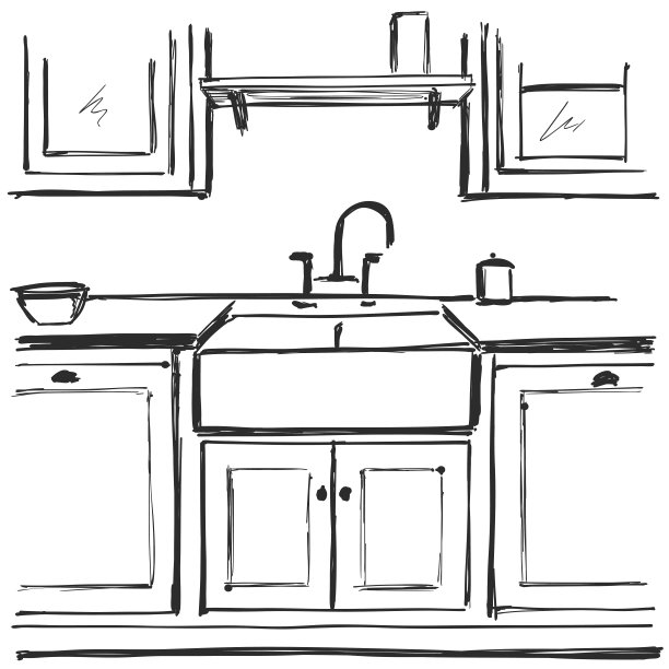 厨房家具草图。手绘室内图片下载