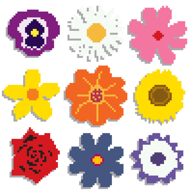 白色背景上的像素花图片下载