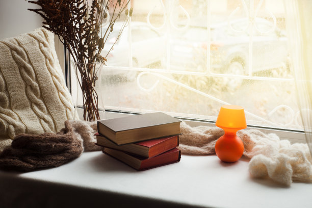 舒适的休息地方，靠近窗户的公寓。周末休息时间看书图片下载
