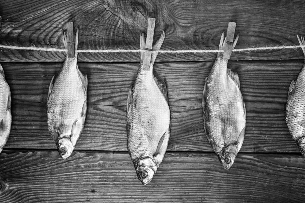 挂在绳子上的干咸鱼图片下载