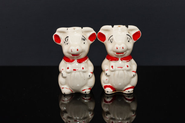 白色陶瓷猪盐和胡椒瓶图片下载