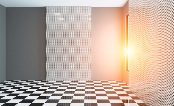 现代浴室，包括浴缸和水槽。3 d渲染。日落。空白的房间。图片下载