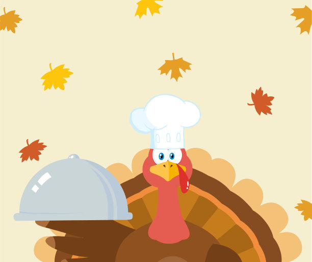 火鸡厨师卡通吉祥物人物拿着一个钟盘图片下载