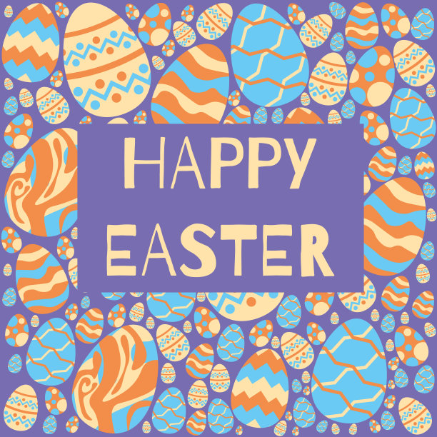 紫色背景上的复活节彩蛋图案快乐。图片下载