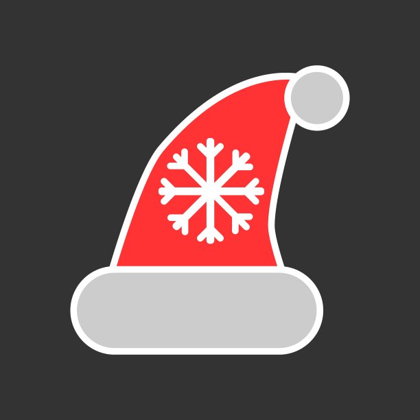 圣诞帽与绒球和雪花孤立在黑色背景。图片下载