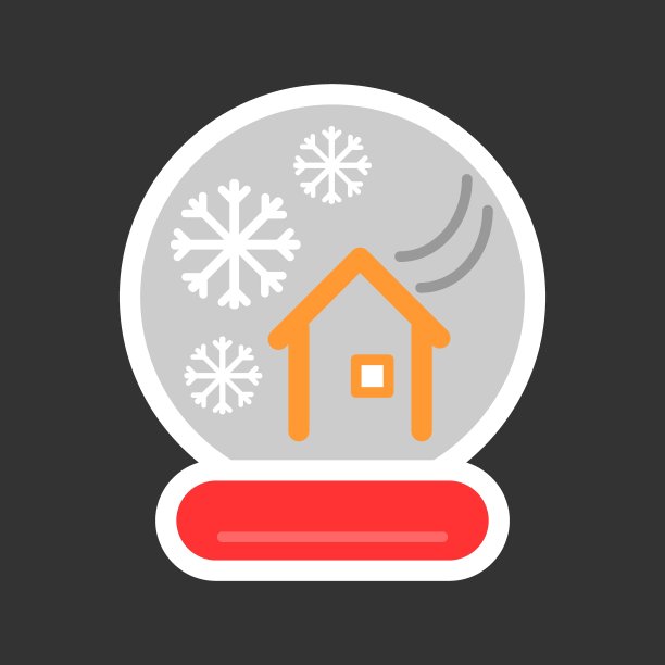 新年的彩色雪球里面有房子。平面矢量图标图片下载