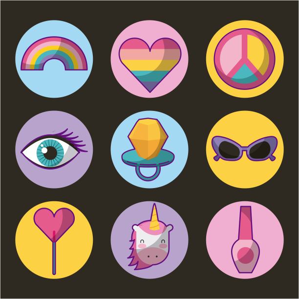 一套补丁或贴纸可爱的卡通图标图片下载