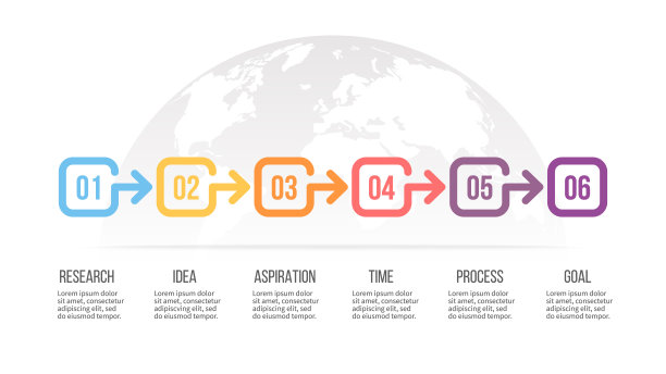 业务信息图。时间轴有6个步骤，选项。向量模板。图片下载