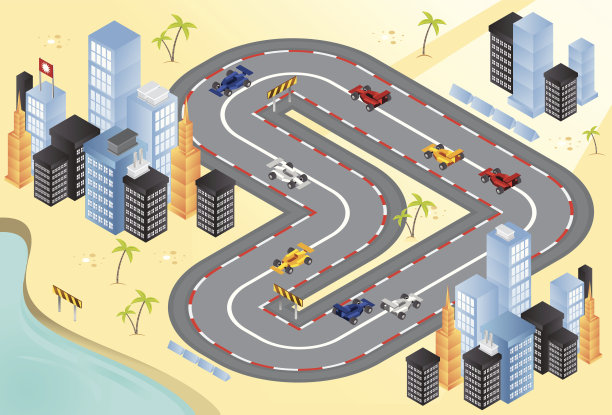 矢量等距f1赛车在海滩上图片下载