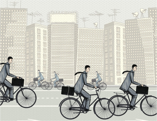 在大城市里骑自行车上班的商人图片下载