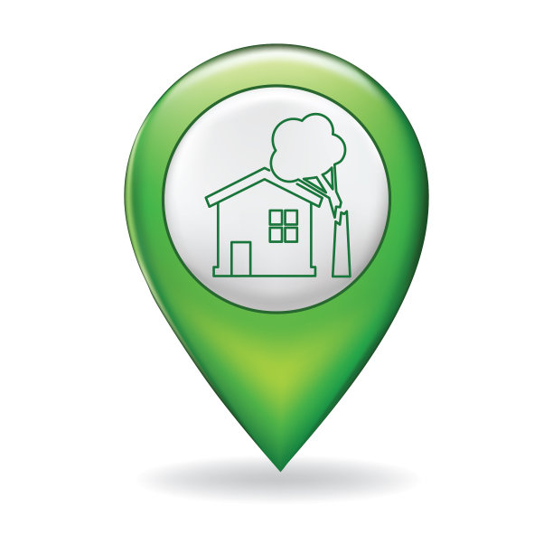 在地图指针针上的细线图标-家庭保险图片下载