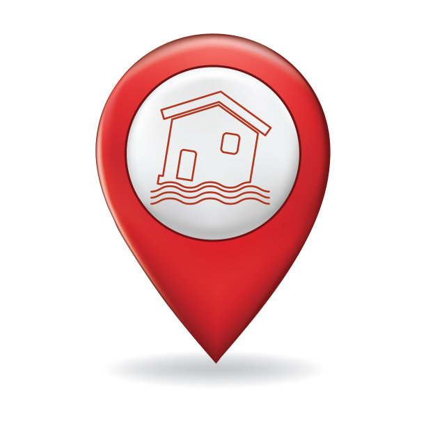 在地图指针针上的细线图标-家庭保险图片下载