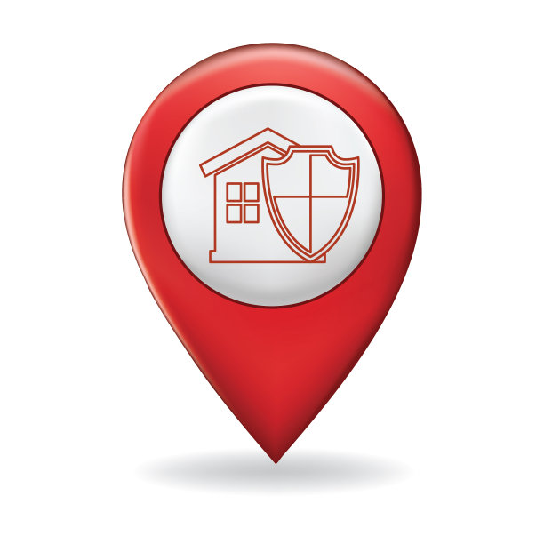在地图指针针上的细线图标-家庭保险图片下载