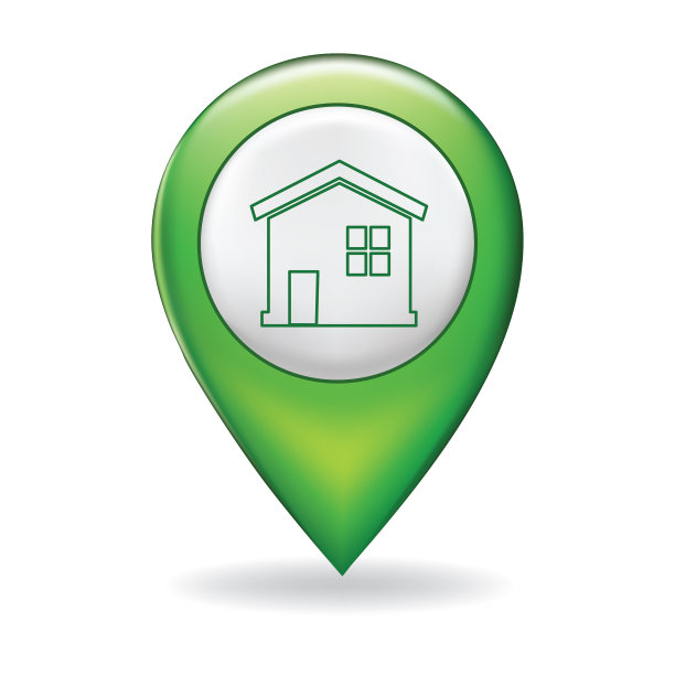 在地图指针针上的细线图标-家庭保险图片下载