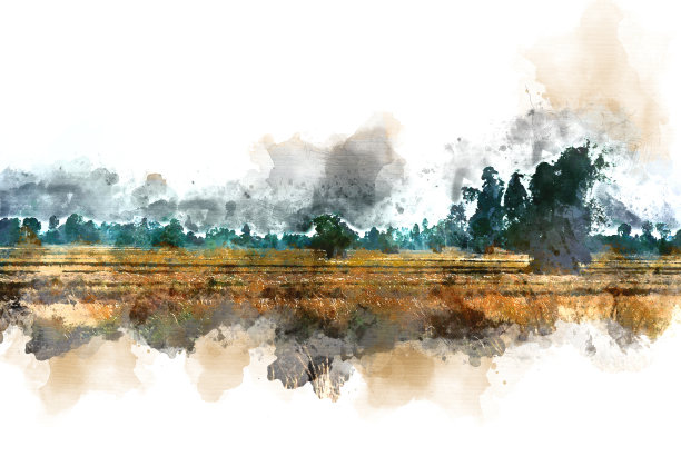 彩树和山水树以水彩画为背景。图片下载