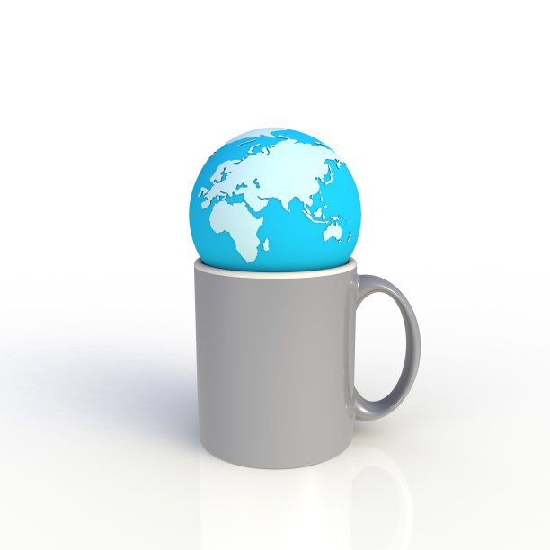地球与灰色的咖啡杯孤立在白色的背景。模拟模板的应用程序设计。展览设备。设置标识放置的模板。3 d渲染。图片下载